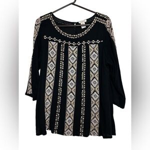 Sundance Embroidered Black & Gold Sequin Stripe Blouse Womens Size L